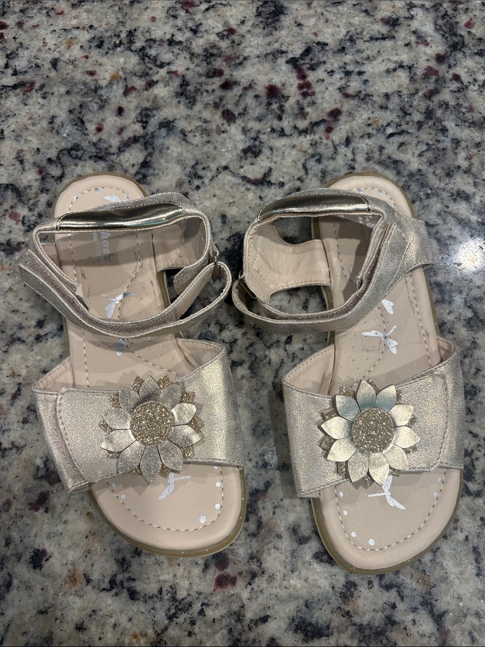 Girls Metallic Gold Sunflower Strap Sandals - Kids Shoes
